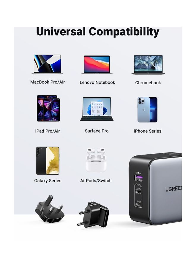 Ugreen Nexode GaN 65W USB C Charger International Travel Charger Plug 3-Port Fast Wall Charger Head, US/UK/EU Plug Laptop Charger Compatible for MacBook, HP, Dell, Lenovo, iPhone, iPad, Galaxy, Switch, etc - Image 3