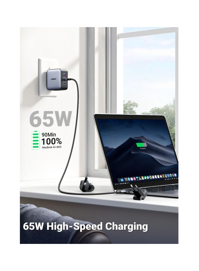 Ugreen Nexode GaN 65W USB C Charger International Travel Charger Plug 3-Port Fast Wall Charger Head, US/UK/EU Plug Laptop Charger Compatible for MacBook, HP, Dell, Lenovo, iPhone, iPad, Galaxy, Switch, etc - Image 2