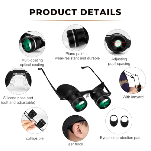 BIJIA 3X HandsFree Binocular Opera Glasses for Concerts Theater Opera Sports Events Travel Museum Wildlife Close Viewing and Fishing Clear EdgetoEdge Optics Adjustable Focus Green Film - Image 3