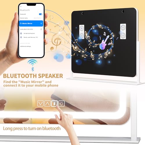 Hasipu Vanity Mirror with Lights and Bluetooth Speaker, 24" x 20" LED Makeup Mirror, Light up Mirror with 10X Magnification, USB Charging Port, Smart Touch 3 Colors Dimmable (White) - Image 2