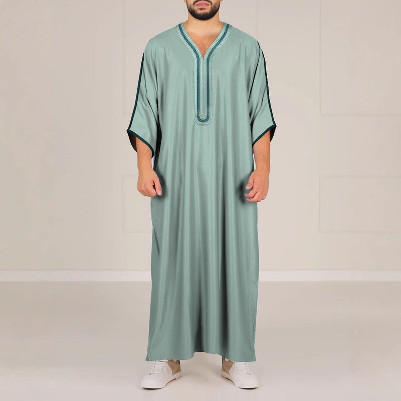 Men's Embroidered Mid-Sleeve Long Kurta with Side Pockets - Image 4