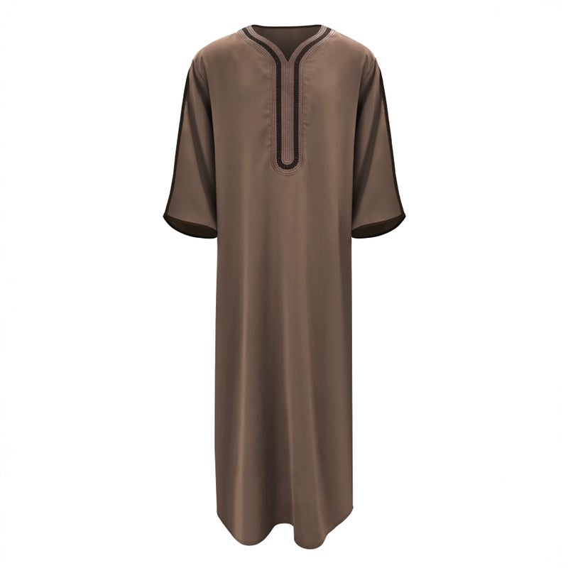 Men's Embroidered Mid-Sleeve Long Kurta with Side Pockets - Image 5