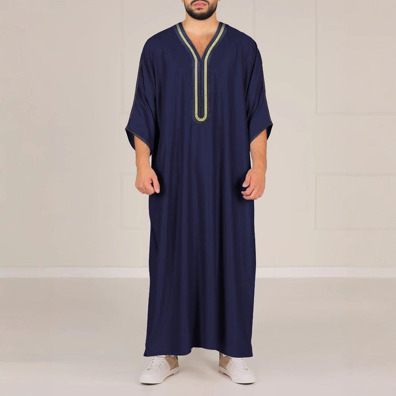 Men's Embroidered Mid-Sleeve Long Kurta with Side Pockets - Image 2