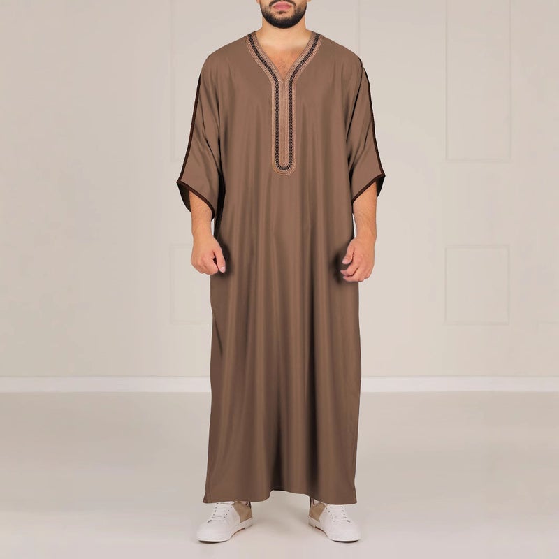 Men's Embroidered Mid-Sleeve Long Kurta with Side Pockets - Image 3