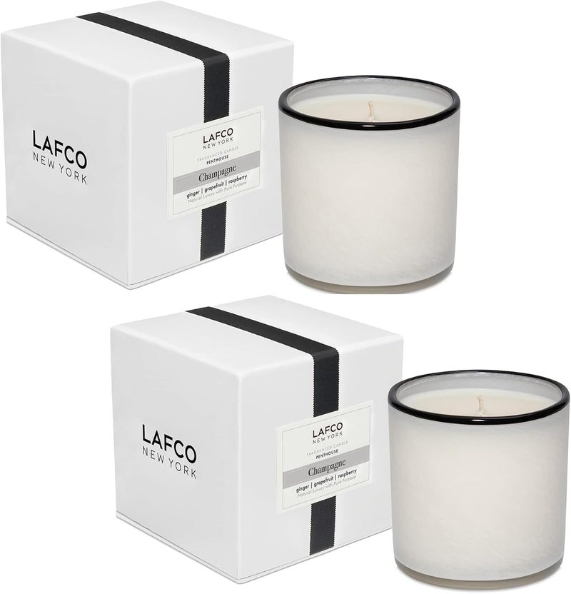 Lafco New York LAFCO New York Signature Candle, Champagne - 15.5 oz, 2 Pack - 90-Hour Burn Time - Reusable, Hand Blown Glass Vessel - Made in The USA 
