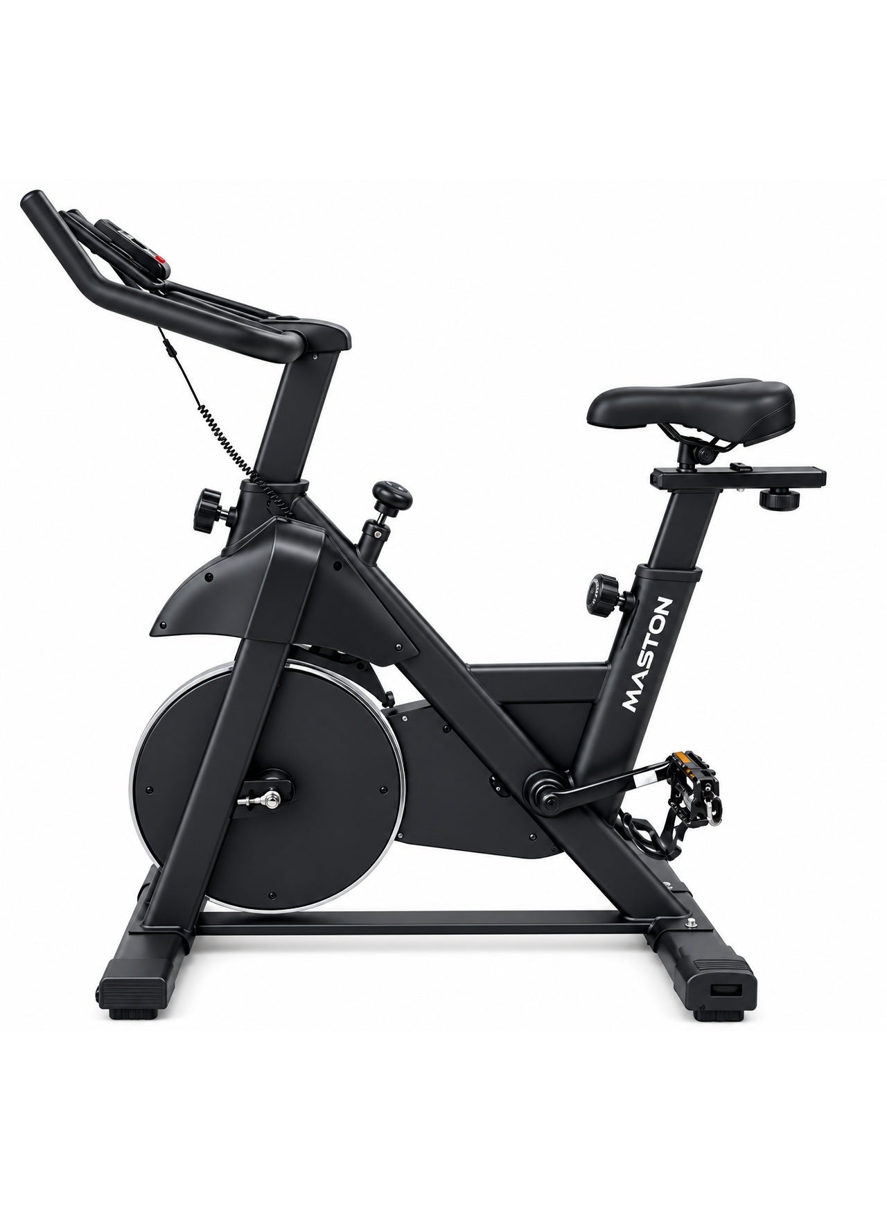 Maston Indoor Exercise Spinning Bike – Adjustable Resistance Stationary Cardio Bicycle with LCD Fitness Monitor, Heart Rate Tracking, Ergonomic Adjustable Seat & Safety Emergency Brake for Home Gym