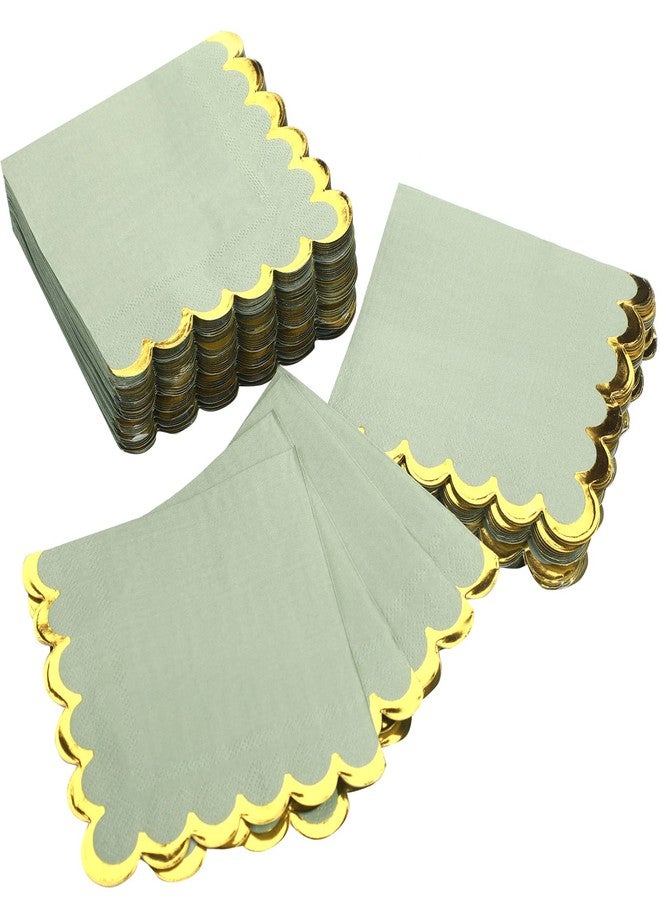 Panelee 100 Pack Sage Green Cocktail Napkins with Gold Foil 2 Ply Dessert Folded 5 x 5 Inches Disposable Napkins for Dinner Wedding Birthday Party Bridal Anniversary Reception Event - Image 1
