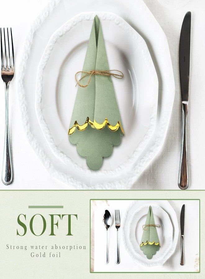 Panelee 100 Pack Sage Green Cocktail Napkins with Gold Foil 2 Ply Dessert Folded 5 x 5 Inches Disposable Napkins for Dinner Wedding Birthday Party Bridal Anniversary Reception Event - Image 5