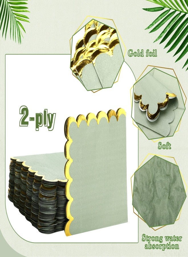 Panelee 100 Pack Sage Green Cocktail Napkins with Gold Foil 2 Ply Dessert Folded 5 x 5 Inches Disposable Napkins for Dinner Wedding Birthday Party Bridal Anniversary Reception Event - Image 3