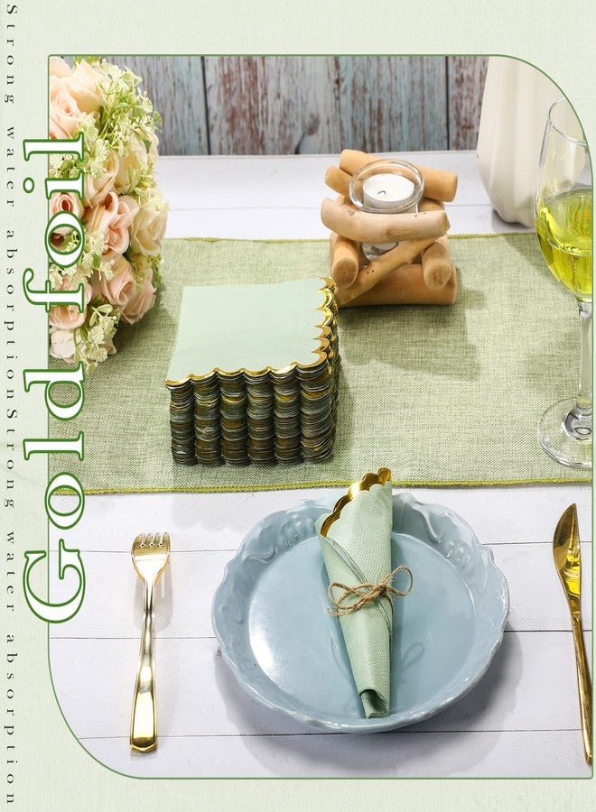 Panelee 100 Pack Sage Green Cocktail Napkins with Gold Foil 2 Ply Dessert Folded 5 x 5 Inches Disposable Napkins for Dinner Wedding Birthday Party Bridal Anniversary Reception Event - Image 4