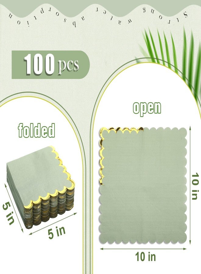 Panelee 100 Pack Sage Green Cocktail Napkins with Gold Foil 2 Ply Dessert Folded 5 x 5 Inches Disposable Napkins for Dinner Wedding Birthday Party Bridal Anniversary Reception Event - Image 2