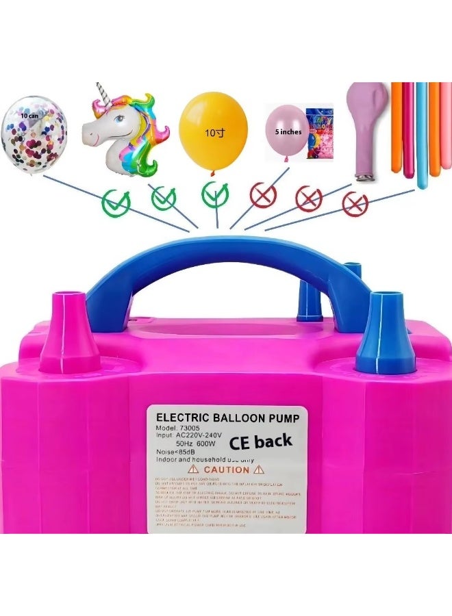 Electric Balloon Pump 600W – Dual Nozzle High-Power Balloon Inflator Machine with Fast Air Blower, Portable Balloon Filling Tool for Party & Events – Pink & Blue  - Image 2