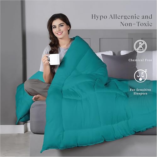 bien LIVING Plush Reversible Microfiber Comforter Single Bed | 220 GSM Wadding |110 GSM Peached Extra Soft Microfiber Fabric,All Weather Comforter Single Bed (60 X 90 Inches) Aqua Blue + Egg nog - Image 2