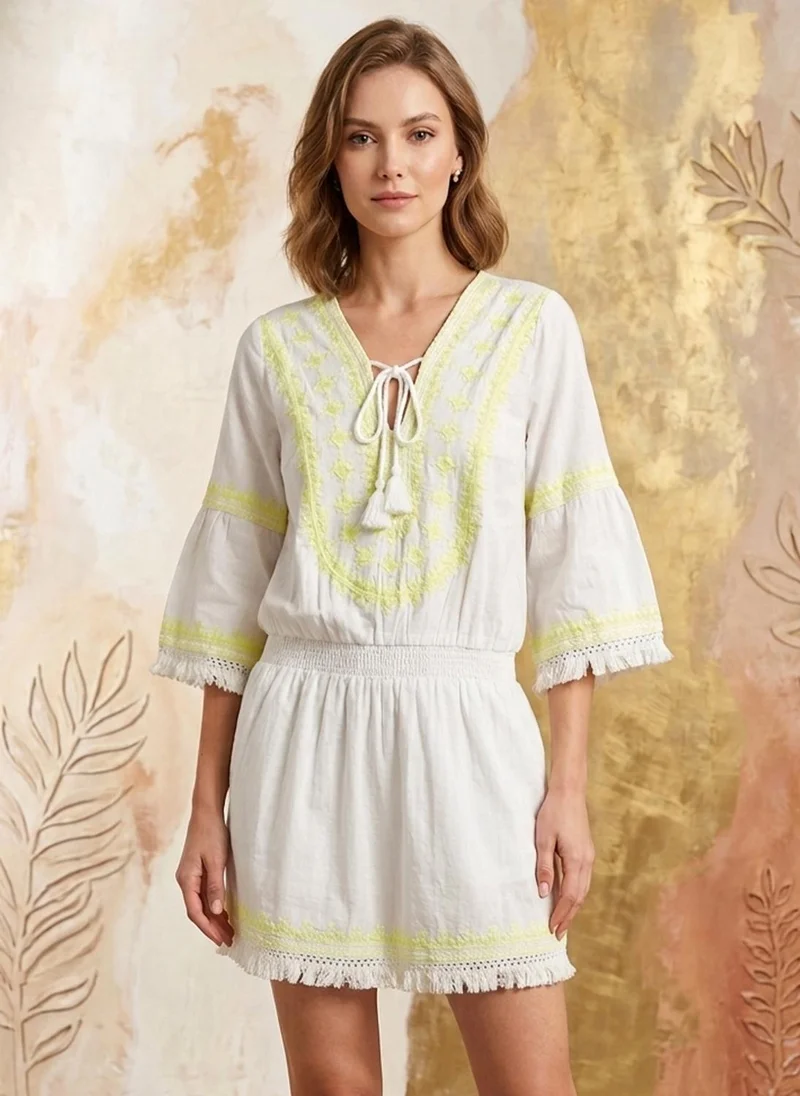Alaya Women Embroidered  Cotton Rayon Midi Dress -AL3719