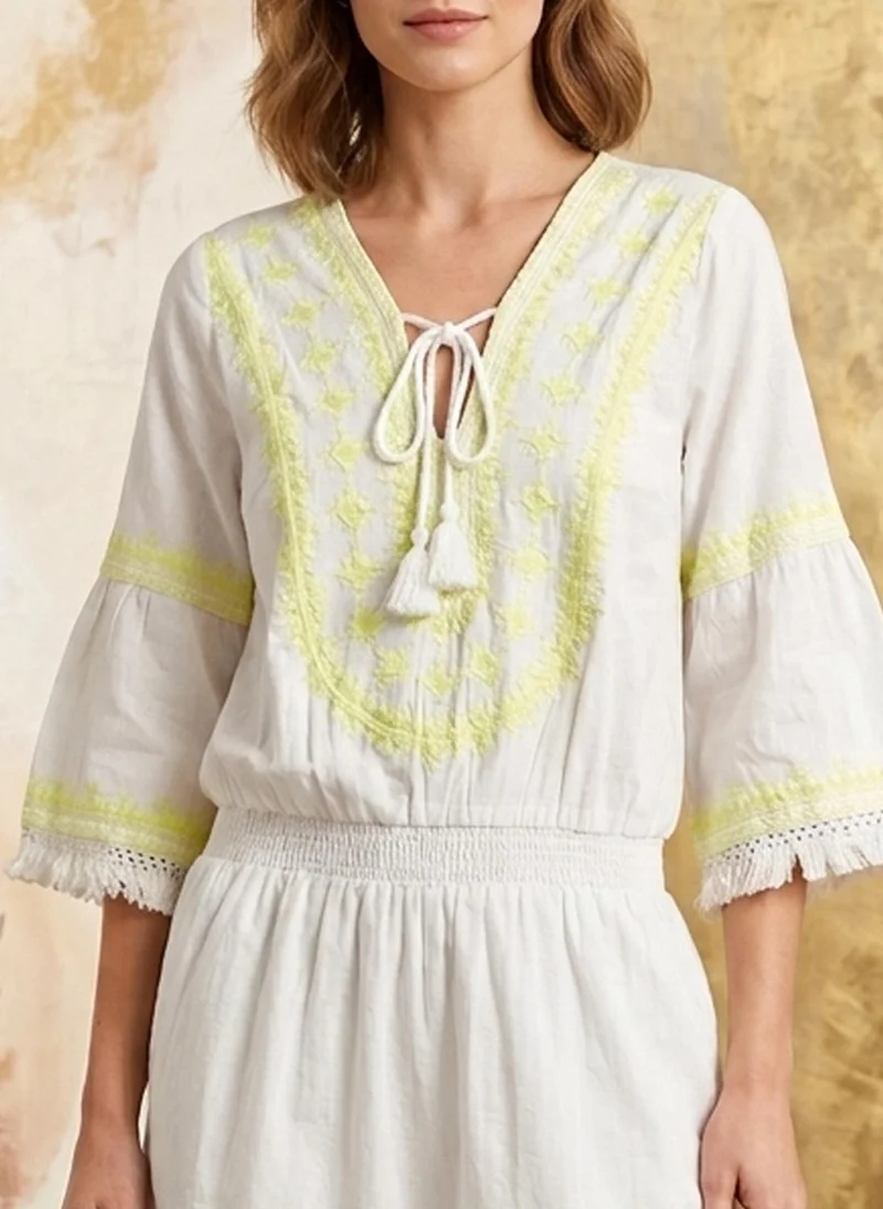 Alaya Yellow Women Embroidered  Cotton Rayon Midi Dress -AL3719 for Women | Best Price UAE
