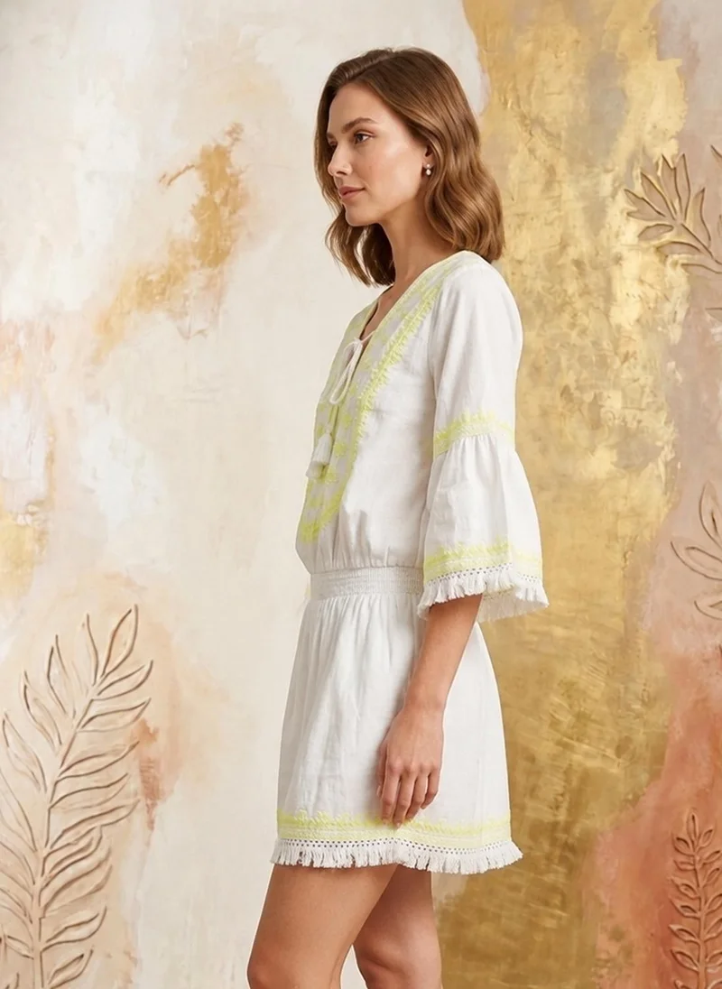 Alaya Yellow Women Embroidered  Cotton Rayon Midi Dress -AL3719 for Women | Best Price UAE