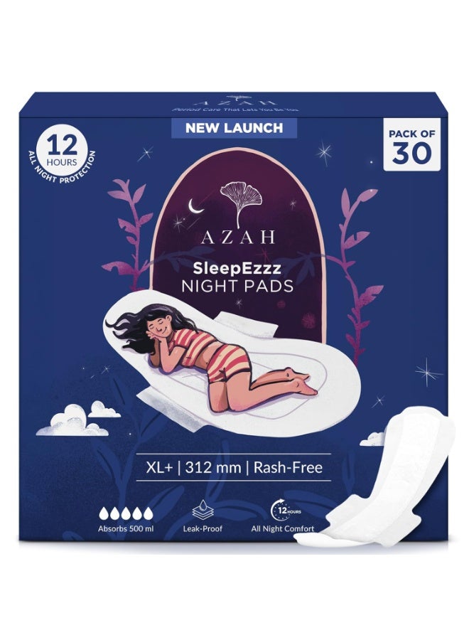 عزة فوط صحية أزاه XL+ للنساء [عبوة من 30 قطعة] | فوط ليلية كبيرة 312 مم | فوط صحية ناعمة كالحرير للنساء | فوط XL+ للنساء | مانعة للتسرب لحماية ليلية | ظهر طويل وعريض للغاية - Image 1