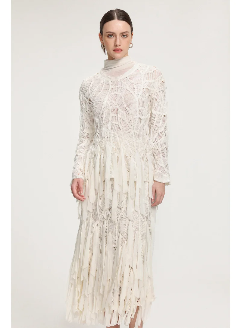 Fringed Midi Skirt With Ribbon Accents-Skye and Iris