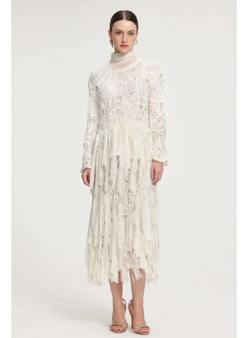 Bella Barnett  Fringed Midi Skirt With Ribbon Accents-Skye and Iris for Women | Best Price UAE