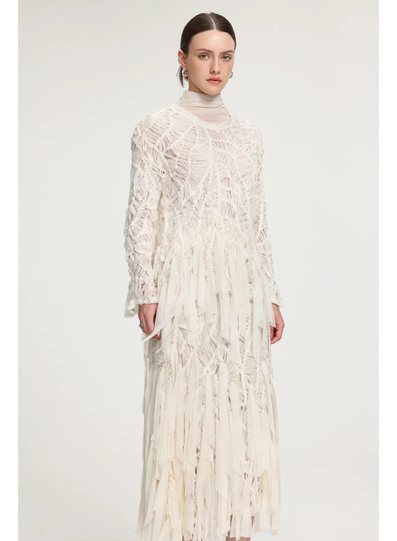 Bella Barnett  Fringed Midi Skirt With Ribbon Accents-Skye and Iris for Women | Best Price UAE