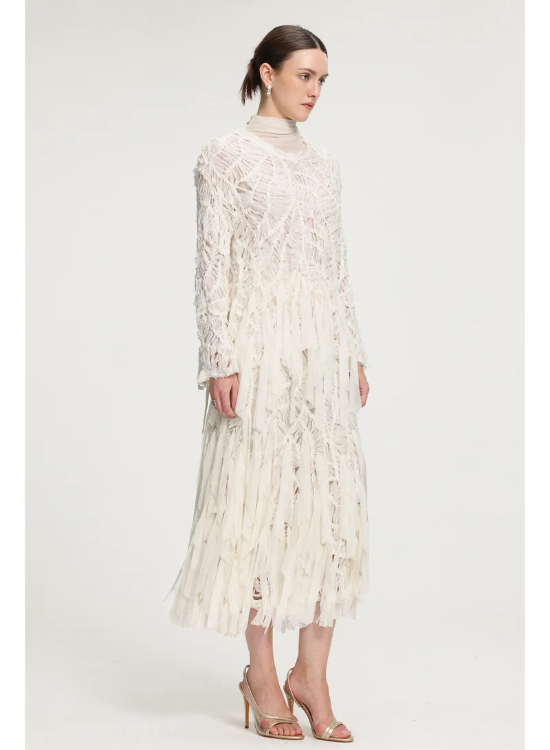 Bella Barnett  Fringed Midi Skirt With Ribbon Accents-Skye and Iris for Women | Best Price UAE