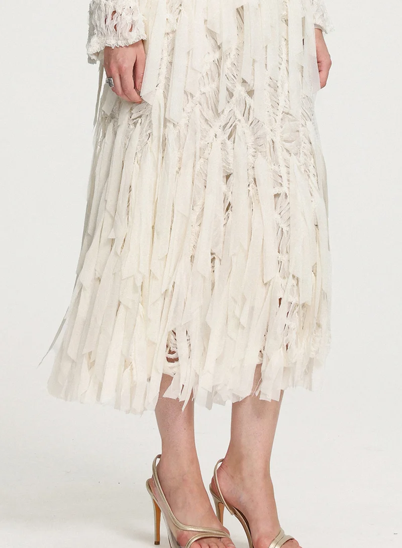 Bella Barnett  Fringed Midi Skirt With Ribbon Accents-Skye and Iris for Women | Best Price UAE