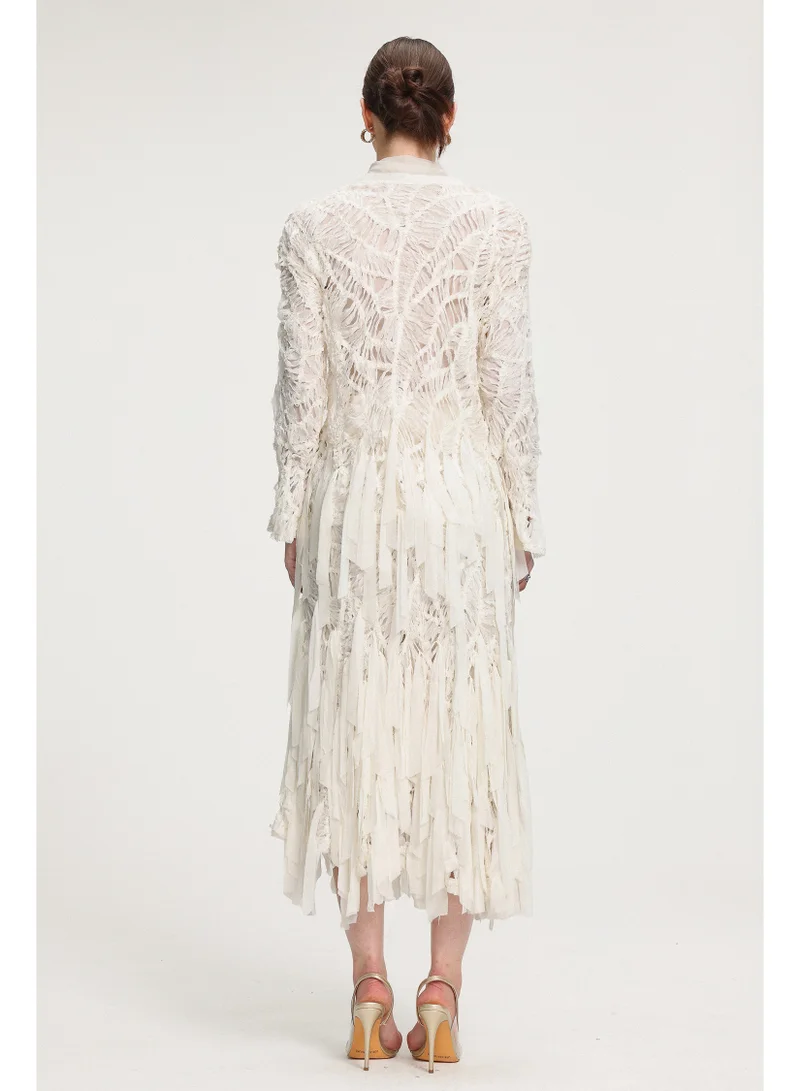 Bella Barnett  Fringed Midi Skirt With Ribbon Accents-Skye and Iris for Women | Best Price UAE