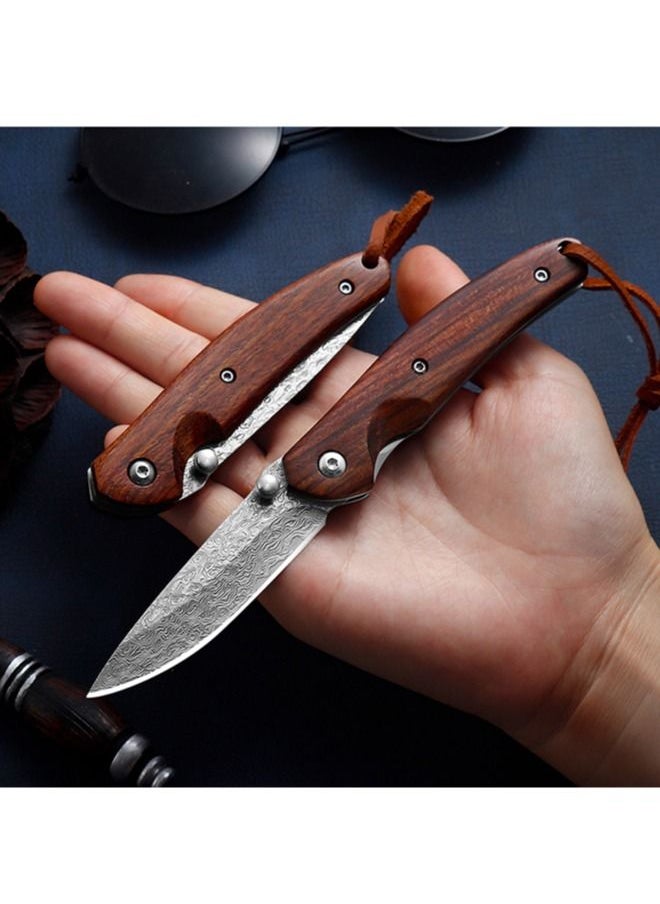 Astylway Astylway Damascus Flipper Folding Knife Baklash with 2.75in Drop Point Blade and Brown Wood Handles  - Image 4