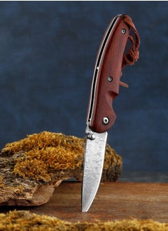Astylway Astylway Damascus Flipper Folding Knife Baklash with 2.75in Drop Point Blade and Brown Wood Handles  - Image 3