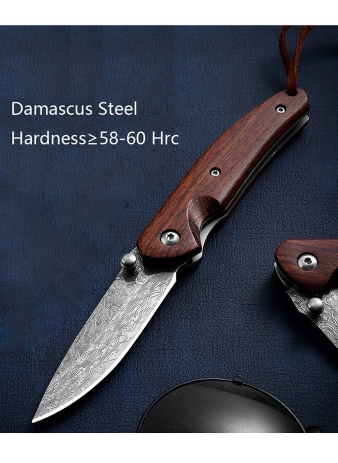 Astylway Astylway Damascus Flipper Folding Knife Baklash with 2.75in Drop Point Blade and Brown Wood Handles  - Image 5