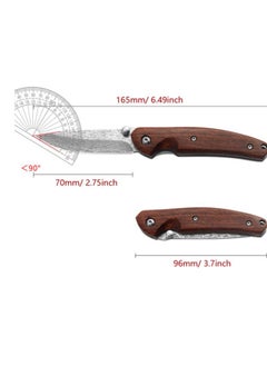 Astylway Astylway Damascus Flipper Folding Knife Baklash with 2.75in Drop Point Blade and Brown Wood Handles  - Image 2