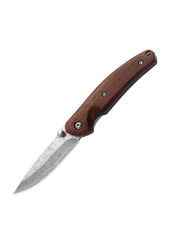 Astylway Astylway Damascus Flipper Folding Knife Baklash with 2.75in Drop Point Blade and Brown Wood Handles  - Image 1