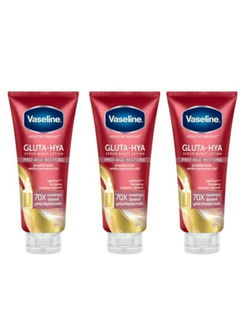 Vaseline Gluta And Hya Serum Burst Lotion Pro-Age Restore 300 ML 3 Pcs - Image 1