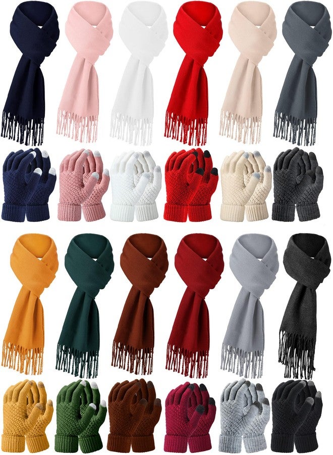 Liitrsh 24 Pcs Winter Scarf and Glove Set Winter Faux Cashmere Scarves and Knit Touchscreen Gloves Cold Weather Scarfs Texting - Image 1