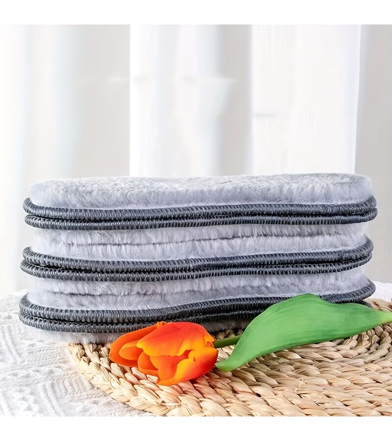 Grey Warm Thickened Plush Insoles 45 4 Pairs Sweat Absorbing Shoe Pads for Men Women Winter Sport Boots - Image 4