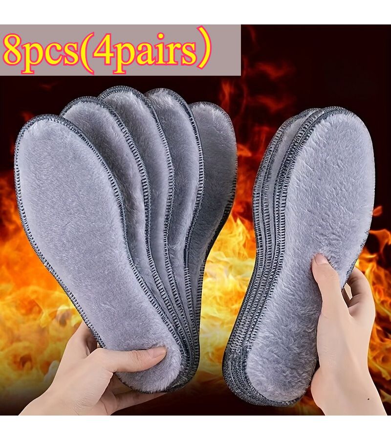Grey Warm Thickened Plush Insoles 45 4 Pairs Sweat Absorbing Shoe Pads for Men Women Winter Sport Boots - Image 1