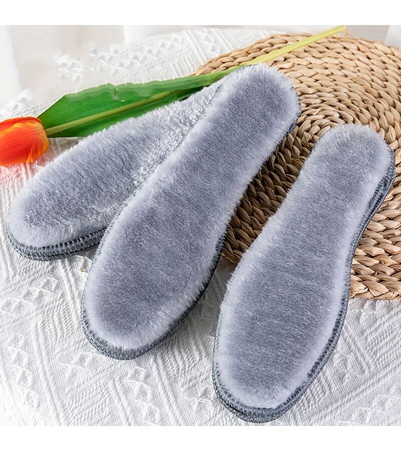 Grey Warm Thickened Plush Insoles 45 4 Pairs Sweat Absorbing Shoe Pads for Men Women Winter Sport Boots - Image 2