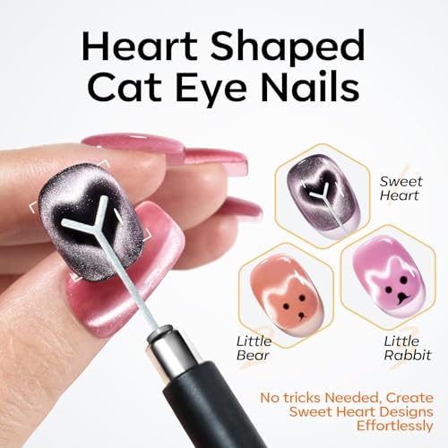 modelones Cat Eye Magnetic for Nails,15PCS Cat Eye Gel Nail Polish Magnet Tools Powerful Set Wand Magnet Winter Nail Polish Square Round Magnet Stick Diverse Glassy Cateye Effect - Image 2