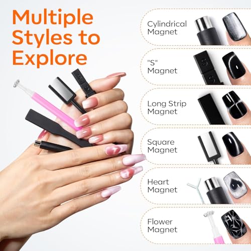 modelones Cat Eye Magnetic for Nails,15PCS Cat Eye Gel Nail Polish Magnet Tools Powerful Set Wand Magnet Winter Nail Polish Square Round Magnet Stick Diverse Glassy Cateye Effect - Image 4