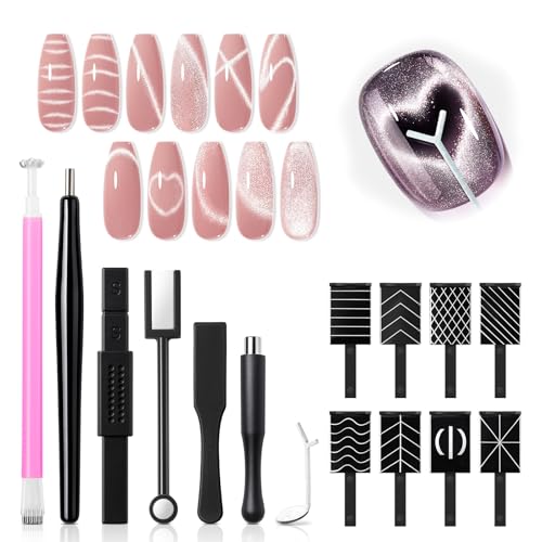 modelones Cat Eye Magnetic for Nails,15PCS Cat Eye Gel Nail Polish Magnet Tools Powerful Set Wand Magnet Winter Nail Polish Square Round Magnet Stick Diverse Glassy Cateye Effect - Image 1