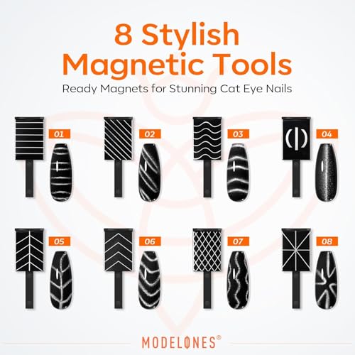 modelones Cat Eye Magnetic for Nails,15PCS Cat Eye Gel Nail Polish Magnet Tools Powerful Set Wand Magnet Winter Nail Polish Square Round Magnet Stick Diverse Glassy Cateye Effect - Image 3