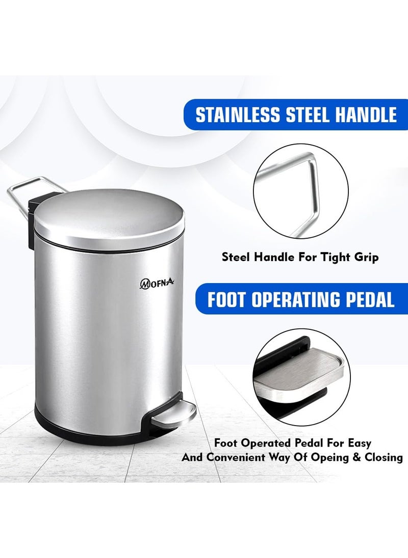 mofna MOFNA Stainless Steel Plain Pedal Dustbin with Buckets 7X10 Set of 2 5Liter Durable Hygienic Easy to Use for Home Office Bathroom Kitchen  - Image 3