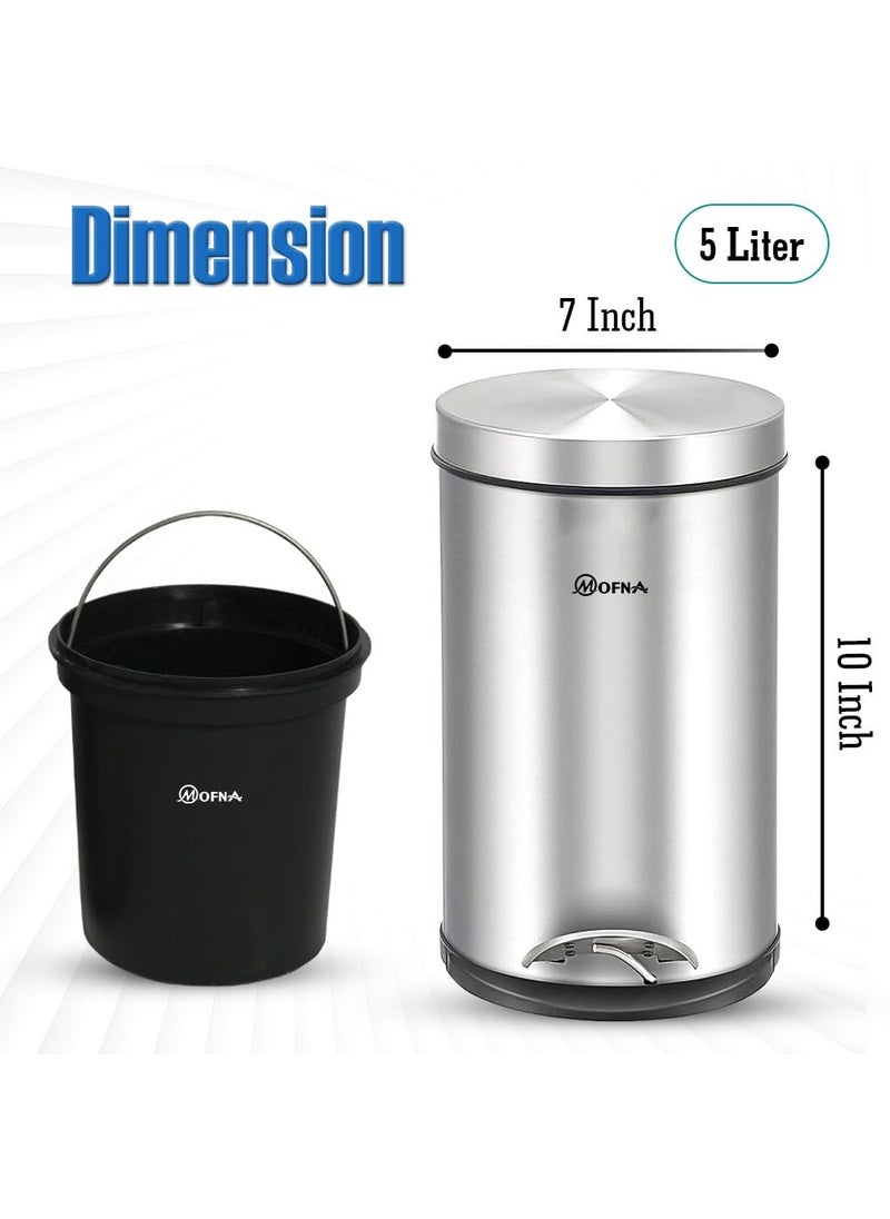mofna MOFNA Stainless Steel Plain Pedal Dustbin with Buckets 7X10 Set of 2 5Liter Durable Hygienic Easy to Use for Home Office Bathroom Kitchen  - Image 2