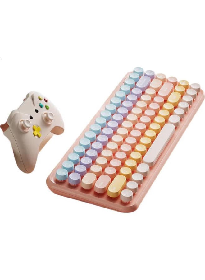 B.O.W Hangshi K608Dl, Tri-Mode Wired Bluetooth Wireless Charging Keyboard, Ultra-Thin Portable Office Home Mobile Ipad Tablet Laptop Keyboard, Sweet Pink Gradient - Image 2