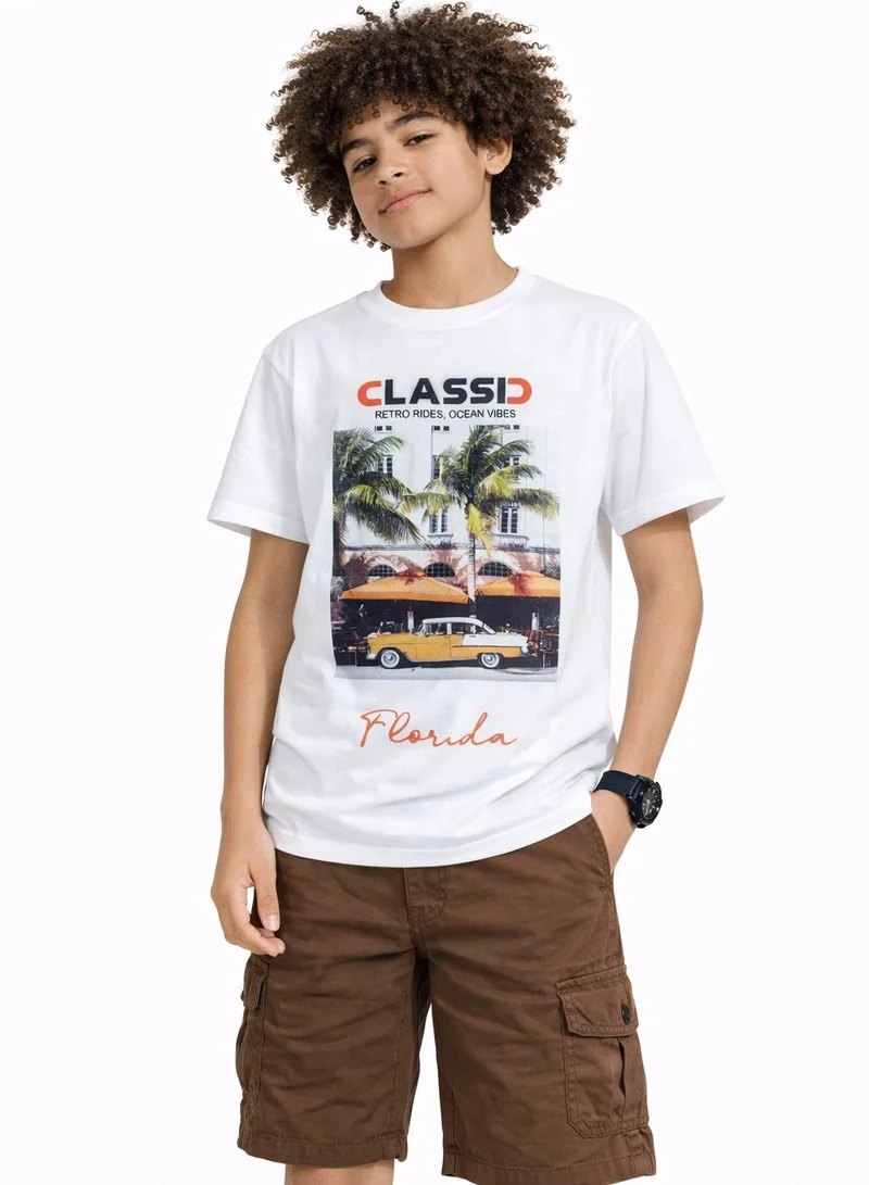Victor And Jane Off White Boys’ Graphic T-Shirt – “Florida” Photo Print Tee for Men | Best Price UAE