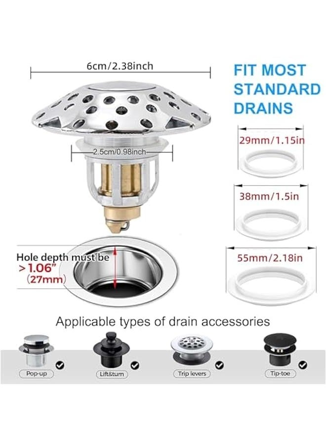 TRASSLE Bathtub Drain Stopper, Pop Up Bathtub Drain Plug,2in1 Tub Stopper Bathtub, Drain Cover and Hair Catcher,Bouncing Plug Core，for 1.15-2.15 W Drain Hole - Image 2