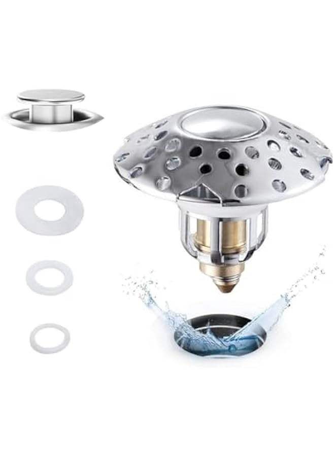 TRASSLE Bathtub Drain Stopper, Pop Up Bathtub Drain Plug,2in1 Tub Stopper Bathtub, Drain Cover and Hair Catcher,Bouncing Plug Core，for 1.15-2.15 W Drain Hole - Image 1