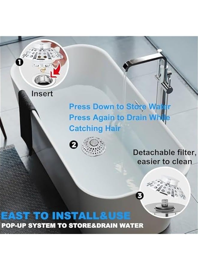 TRASSLE Bathtub Drain Stopper, Pop Up Bathtub Drain Plug,2in1 Tub Stopper Bathtub, Drain Cover and Hair Catcher,Bouncing Plug Core，for 1.15-2.15 W Drain Hole - Image 3
