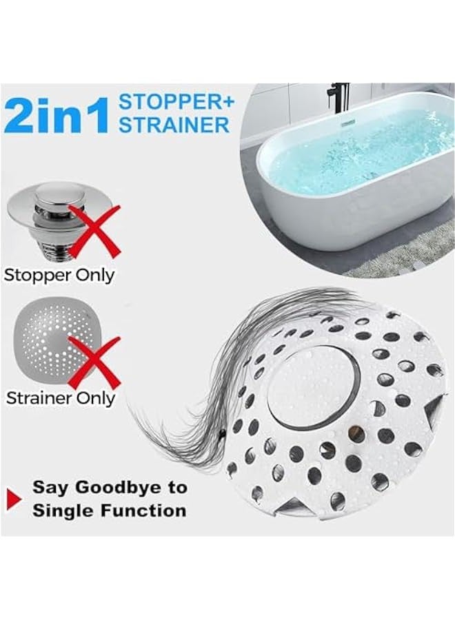 TRASSLE Bathtub Drain Stopper, Pop Up Bathtub Drain Plug,2in1 Tub Stopper Bathtub, Drain Cover and Hair Catcher,Bouncing Plug Core，for 1.15-2.15 W Drain Hole - Image 4