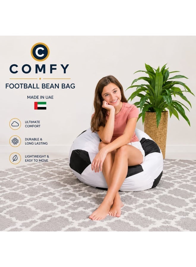 Comfy Football White & Black Pvc Leather Bean Bag with Polystyrene Bouncy Beans - Image 2